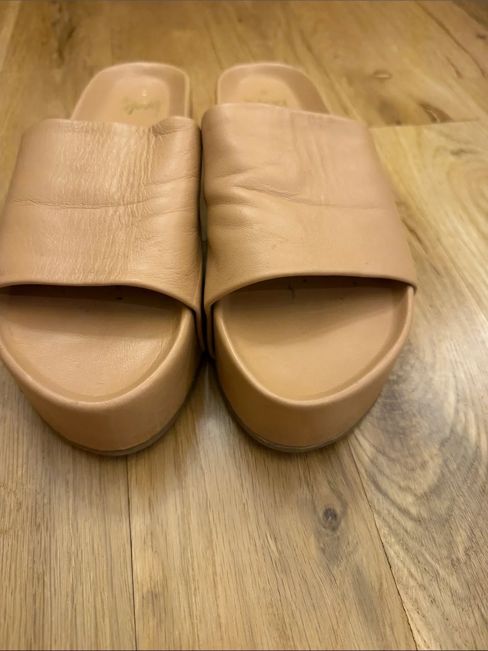 beek Tan Leather Slide Sandals for Women